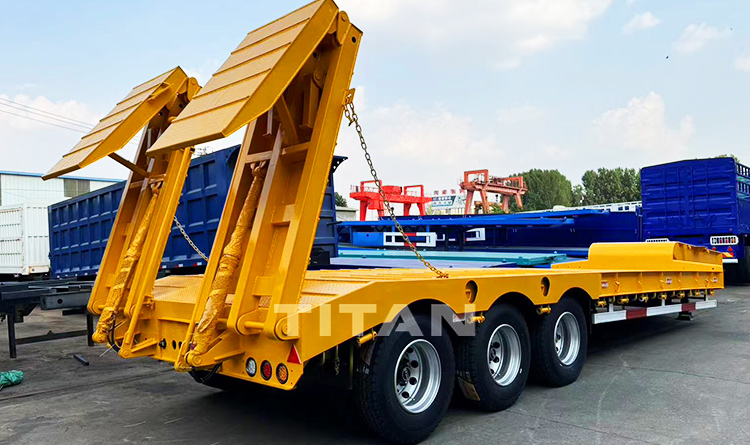 Factory Price TITAN 3 Axle Semi Lowbed Trailer Hydarulic Folding Ramp Low bed Truck Trailer for Sale