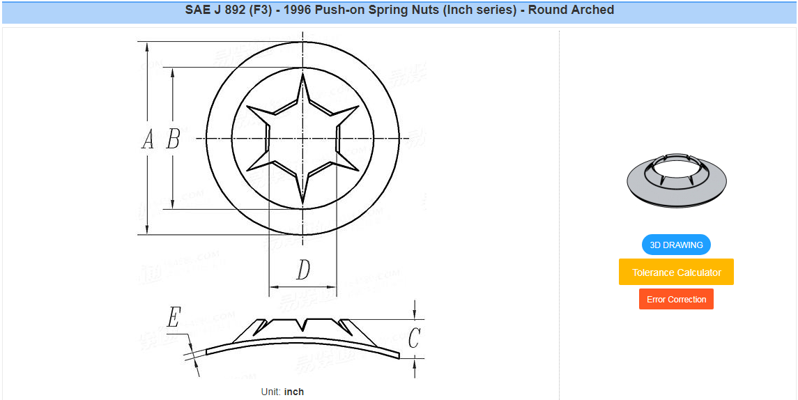 Split Round Arched Push-on Spring Nuts for Automotive Industry Style Split and Secure Fastening ANSI/ASME Standard M3-M30