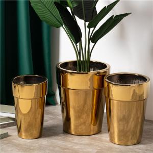 Quality Hot Sale Indoor Outdoor Decoration Cylinder Plant Pots Handmade Gold Tall Large Size Ceramic Flower Pots For Home Decor wholesale