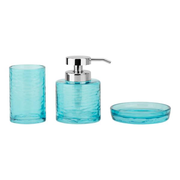 Blue glass bathroom accessories set round shape glass lotion dispenser bottle