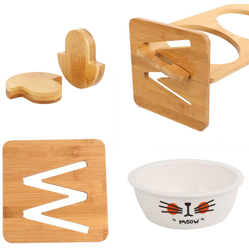 OEM/ODM Acceptable Wooden Stand Pet Dining Table Cat Feeder with Adjustable Bamboo Stand