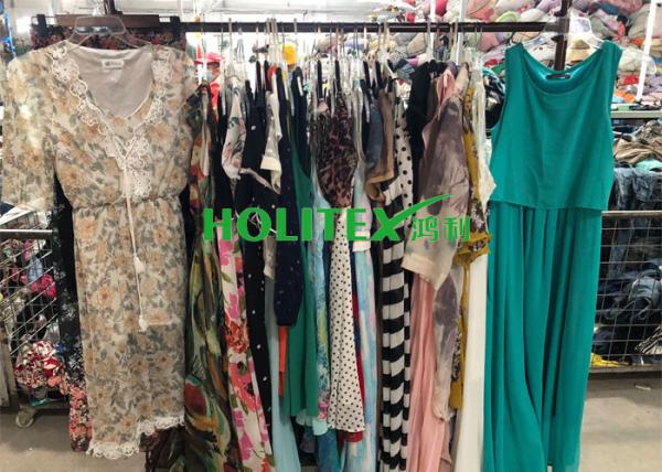 American style used women's clothing , second hand ladies silk dress for