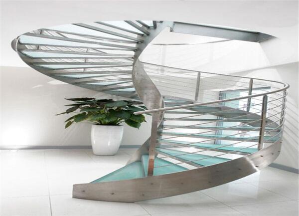 Residential Metal Spiral Staircase Stainless Steel Railing Laminated Glass