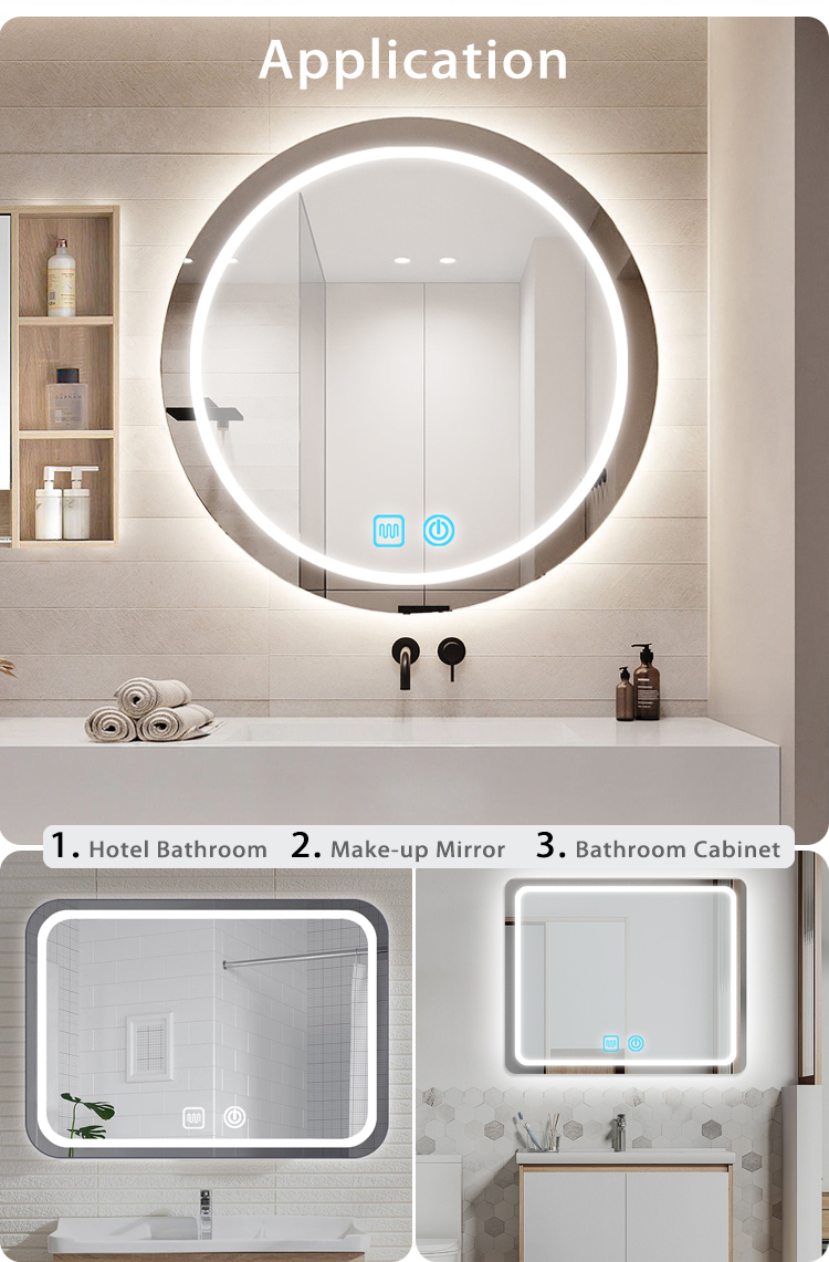 Installation Type Paste PET Material Bathroom Smart Mirror with Anti-Fog Film