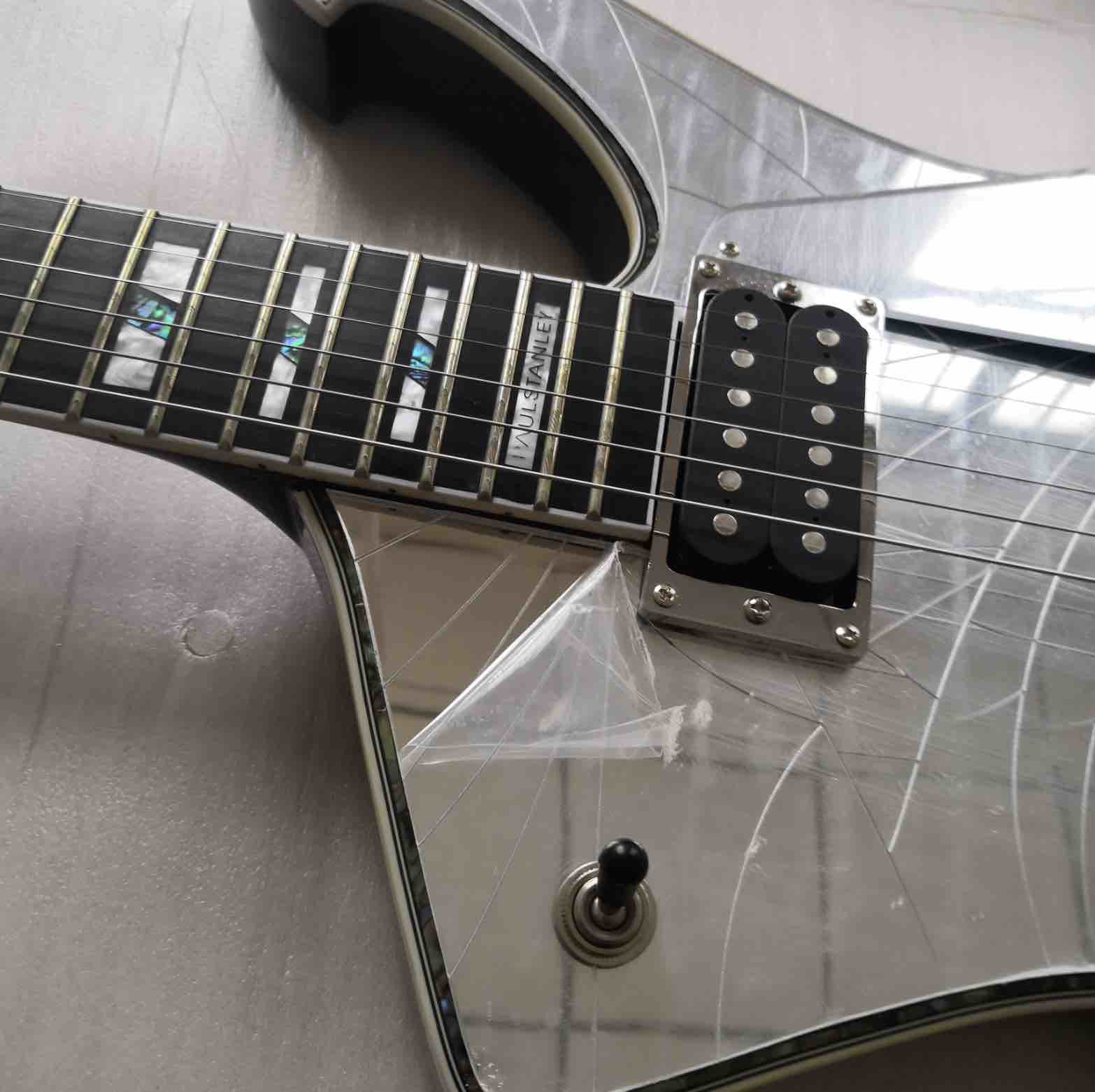 Top quality factory custom Paul stanley Mirror silver cracks electric guitar with rosewood fingerboard