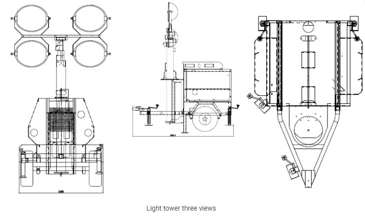Telescopic Mast Metal Halide Lamp Led Lighting Tower 9m Mobile With Diesel Generator