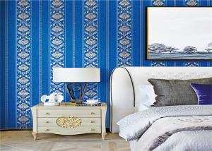 Quality Blue Italian Embossed Vinyl Removable Wallpaper Decorated For Bedroom wholesale