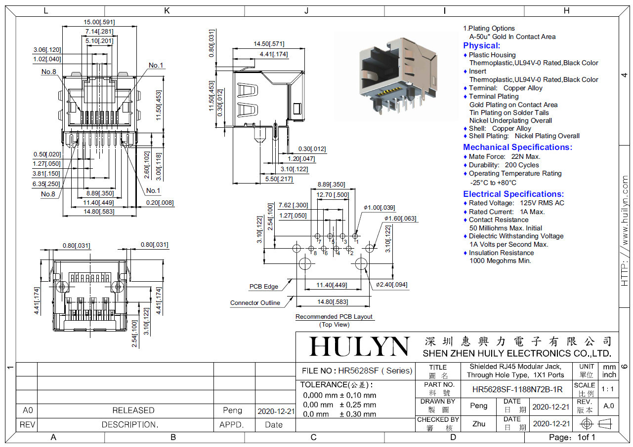 High Performance, RJ45 connector, replacing HRS Hirose, TM11R-5M2-88