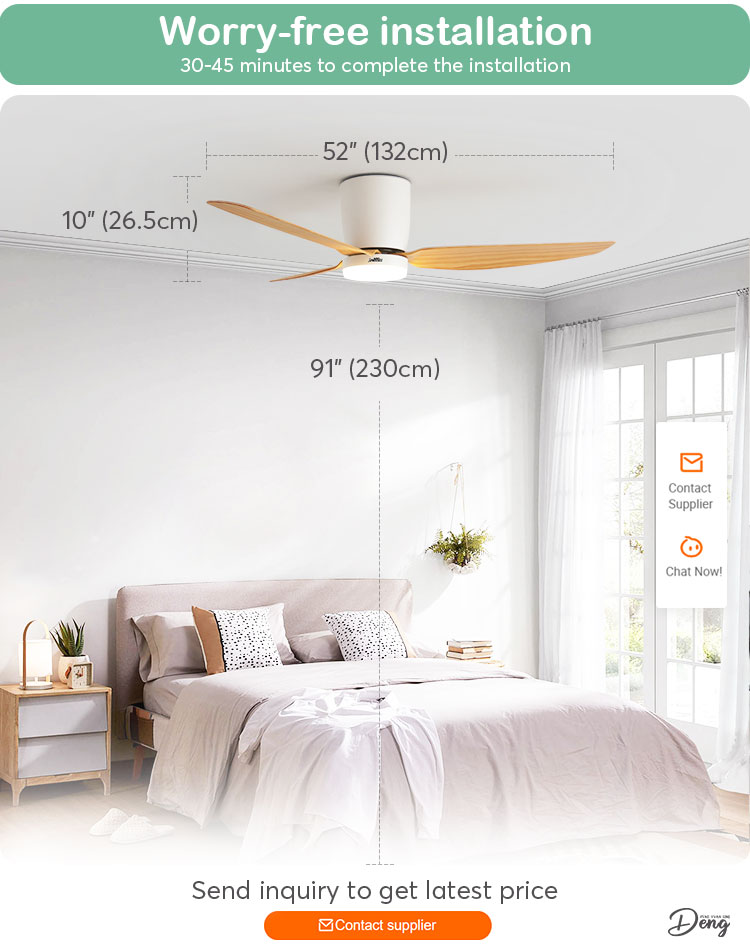 Customizable Lighting 52-inch Flush Mount Ceiling Fan with Remote and 3 Color LED Light