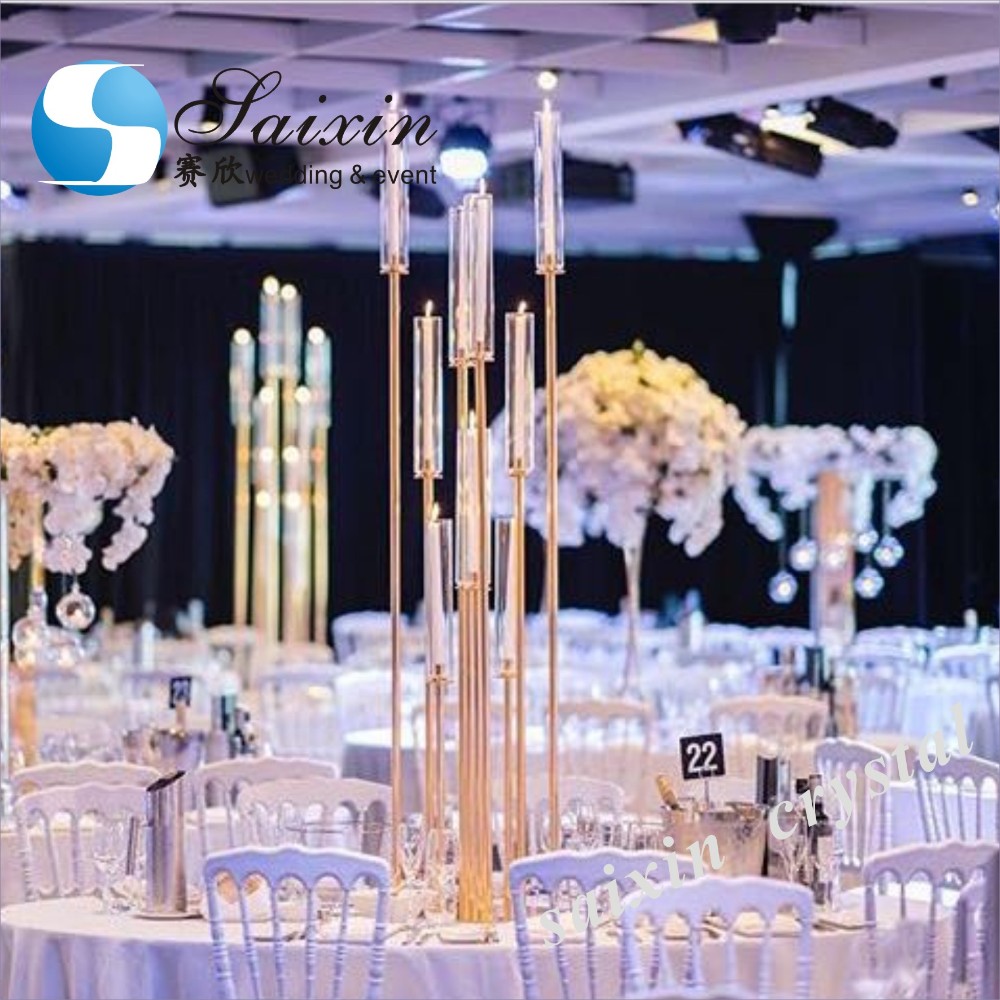 Crystal Decorative Wedding Candle Holder High Glass Tube Single Silver Metal 43"