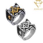 Men Freemasonry PVD Antique Silver Signet Ring