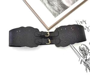 Quality Elastane Women's Fashion Leather Waist Belts With Hole Punched Two Buckle wholesale