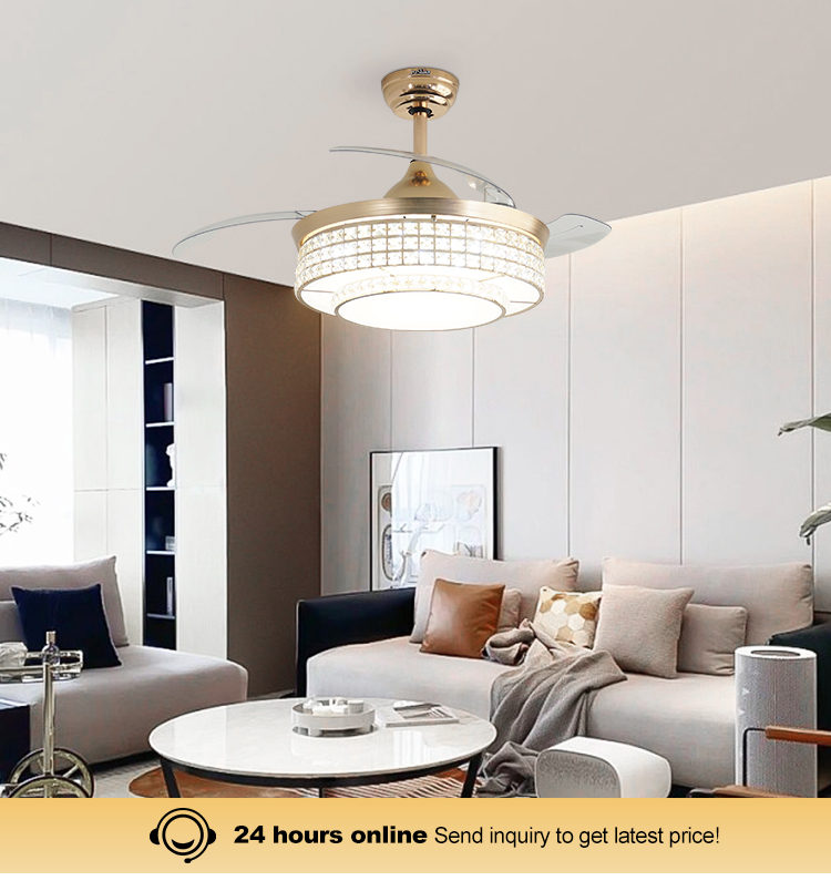 Home Office Function Air Conditioning LED Lighting Gold Ceiling Fan with Hidden Blades