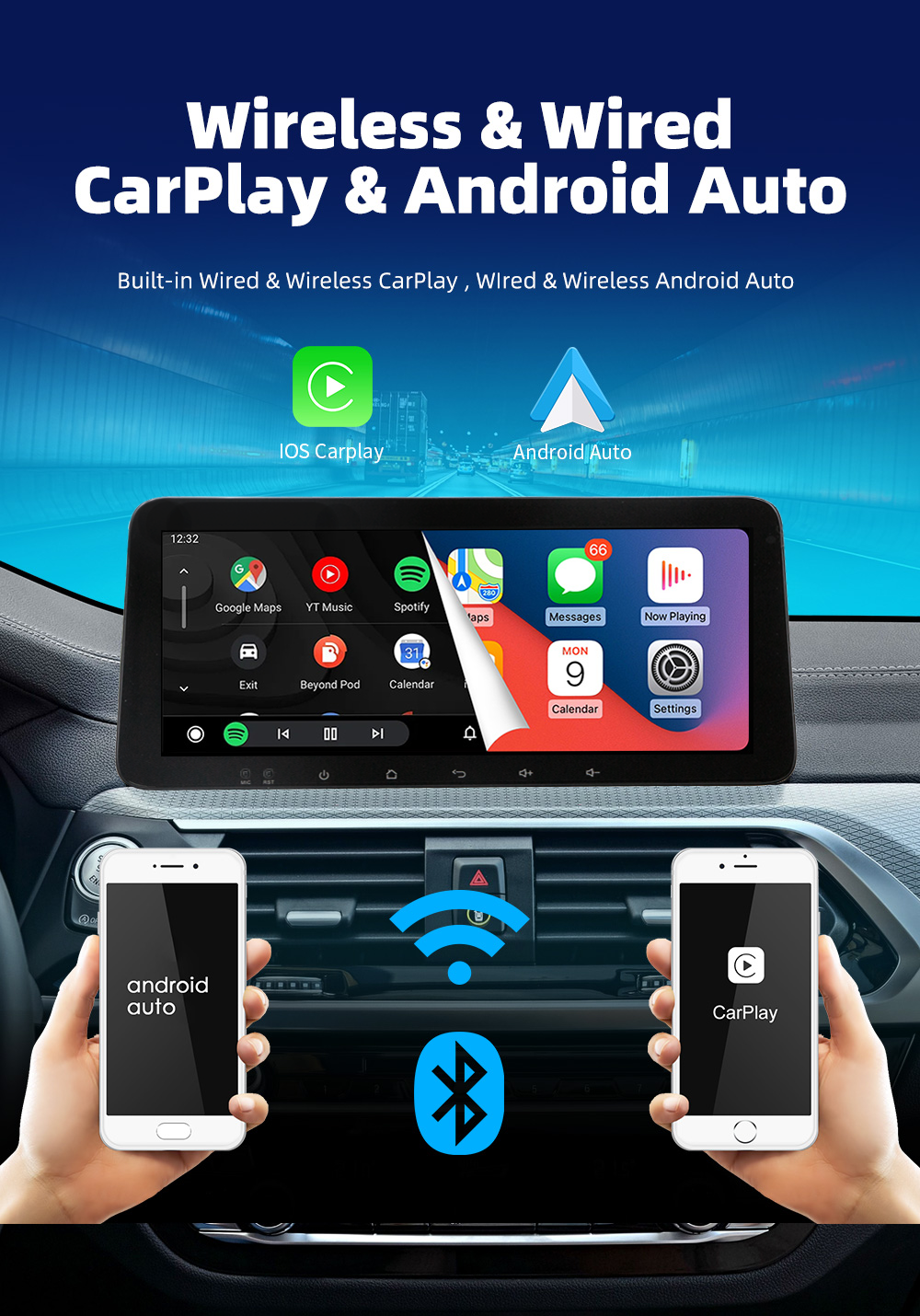 DVR 10" Android 13 Car Stereo with 10.33" Touch Screen GPS Wifi DVD Player and Camera