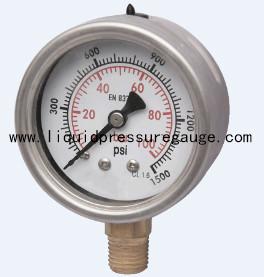 Quality 63mm Glycerin Pressure Gauge 1500Psi 1/4 NPT Lower Mount Unpolished wholesale