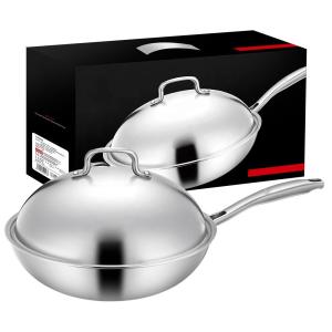 Quality 18/8 Stainless Steel Kitchen Non Stick Cooking Pot Wok With SS Lid wholesale