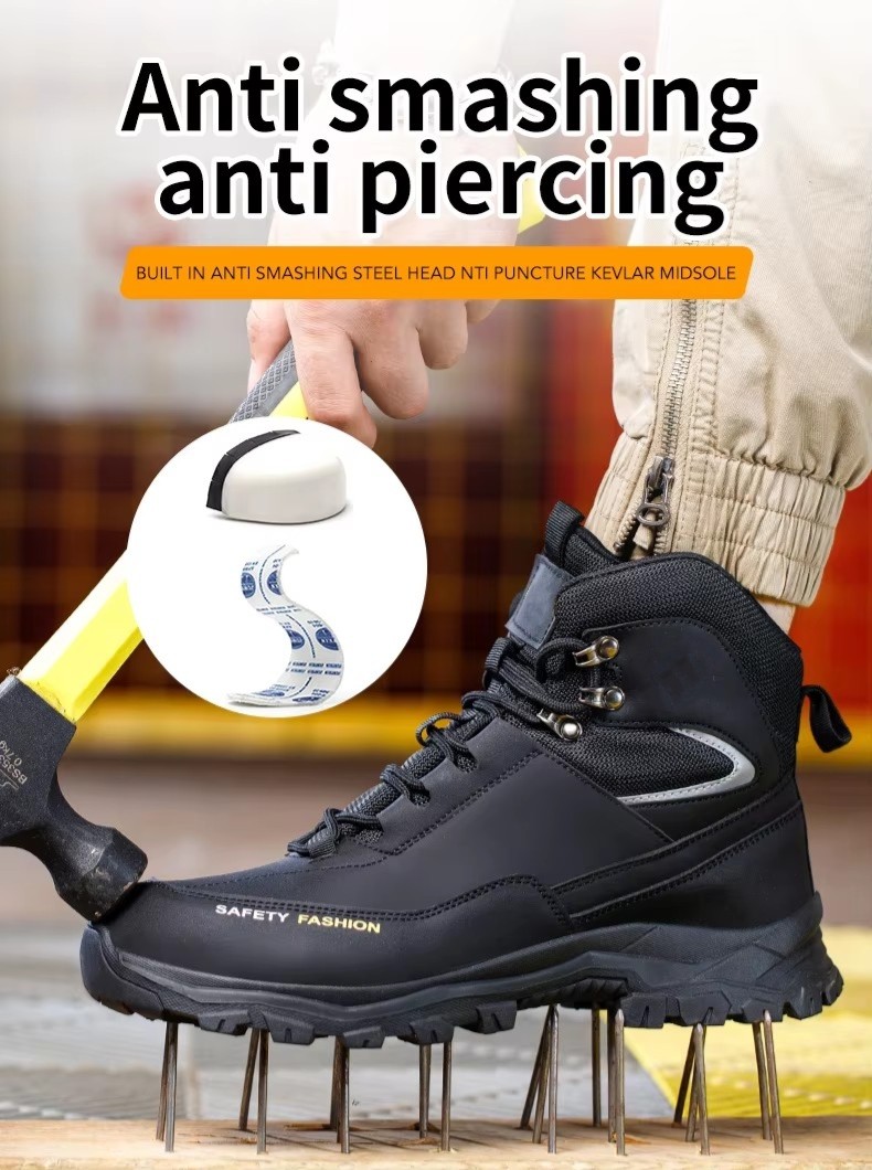 Black Green Non Slip Safety Boots Microfiber Leather Security Work Shoes