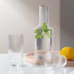 Ripple Bedside Water Carafe And Glass Set 30Oz Hand Blown Gold Or Silver Rim