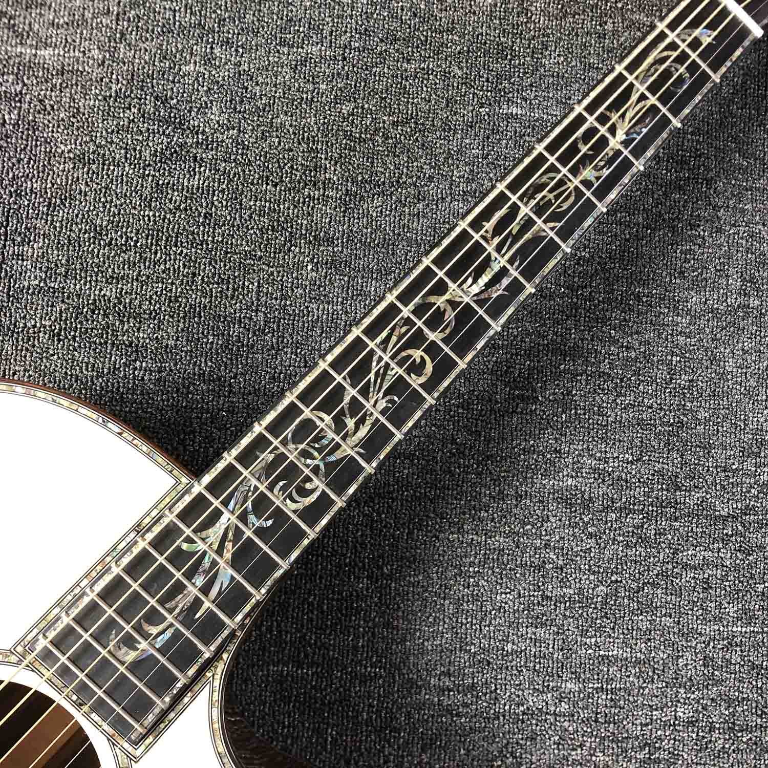 Ebony Fingerboard 41 Inch Acoustic Electric Guitar with Arm Rest Real Abalone AAAA Solid Spruce Top Cutaway Acoustic Gui