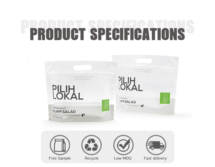 OEM Logo Zip Lock Dry Fruit Packaging Bags Lettuce Vegetable Packaging Plastic Stand Up