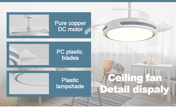Indoor 42 Inch LED Ceiling Fan with Invisible Blades and Remote Control Switch Style