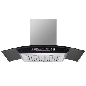 Quality Elegant Electric Glass Chimney Hood with App Controlled Low Noise Stainless Steel Copper Motor wholesale