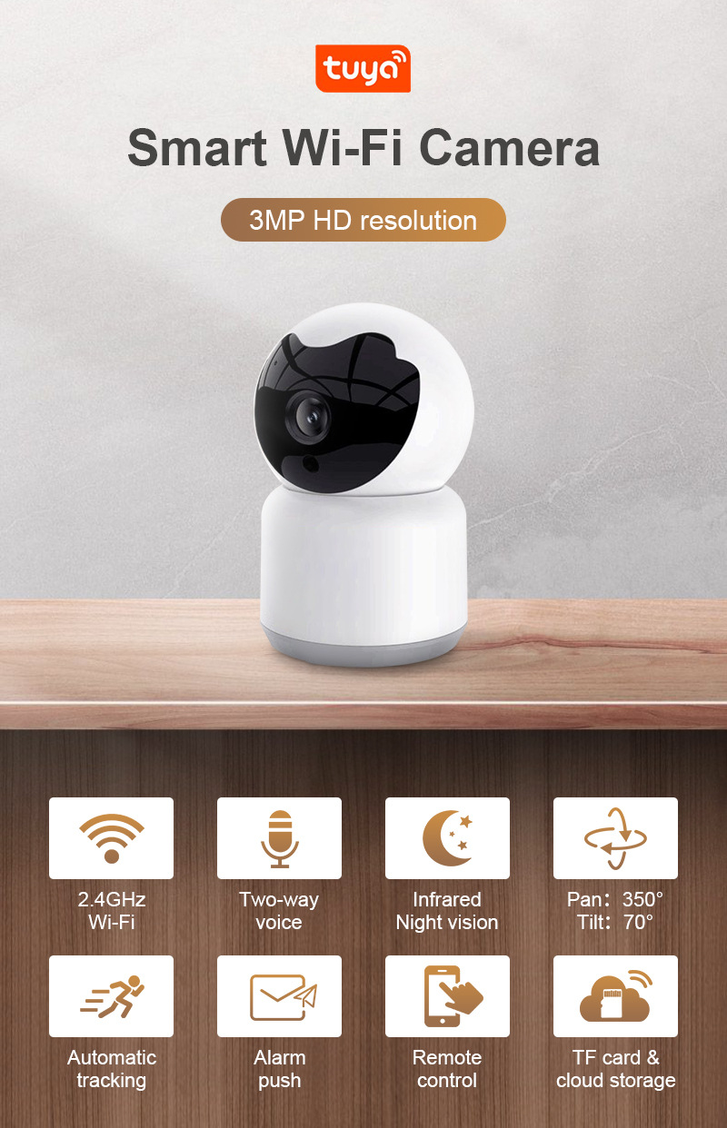 3mp HD Wifi PTZ Camera Remote Control Smart Security Night Vision