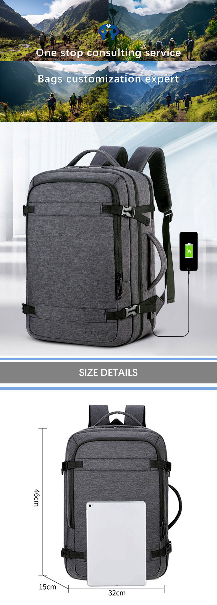 Waterproof Laptop Backpacks Multifunctional Work Computer Backpack With USB Port