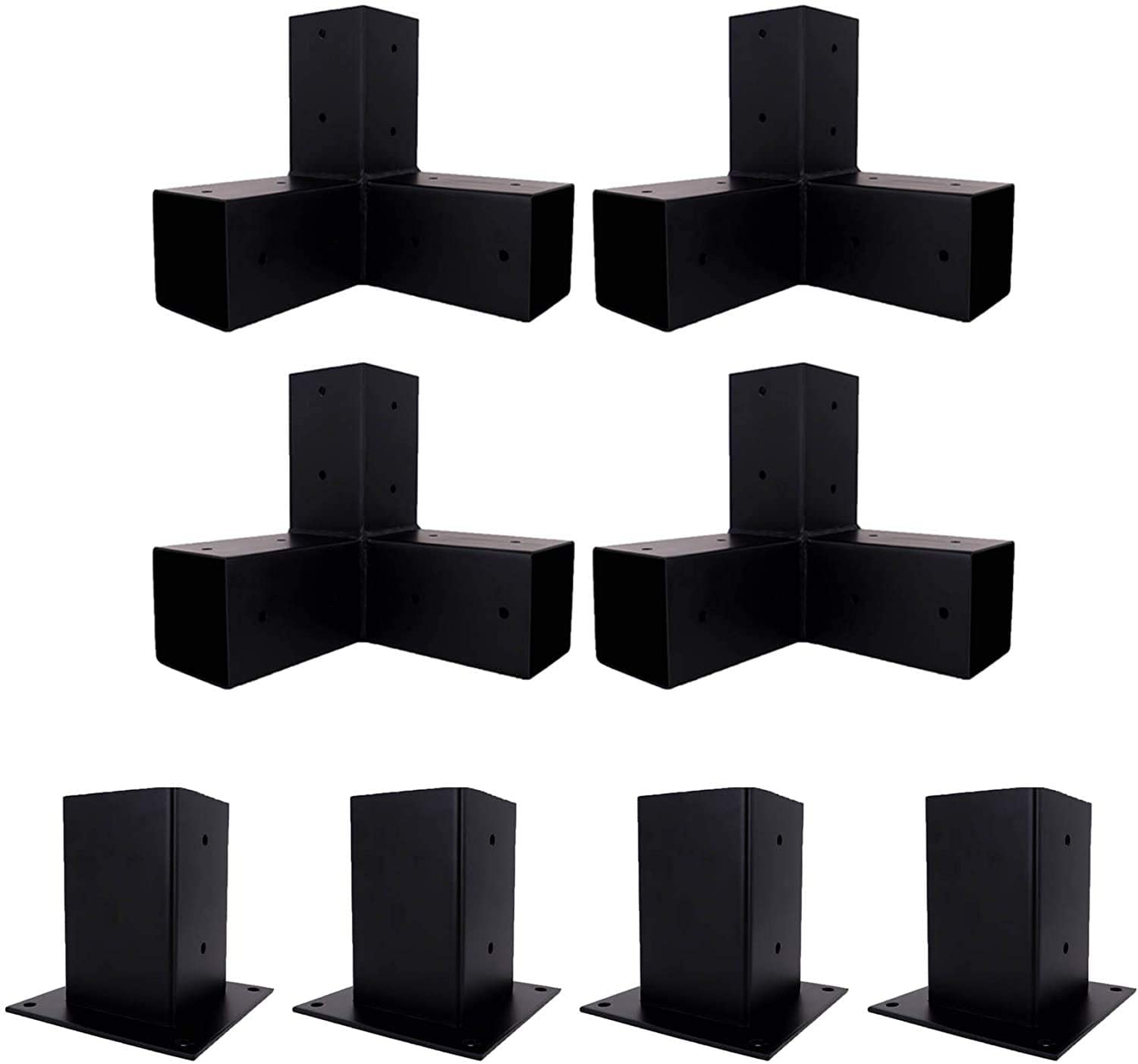 4 Inches Elevated Wood Pergola Kit with Black Powder Coated Steel Brackets and Support