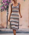 Small Order Clothing Manufacturers Women'S Sleeveless Dress Striped Knitted