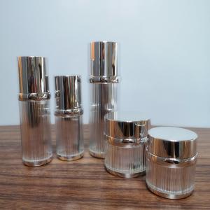 Quality Hot sell 30g 50g silver plastic PMMA arcylic ribbed double walled plating round skincare cosmetic facial cream jar wholesale