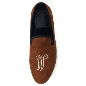 Quality Italian Crafts Purple Mens Velvet Loafers , Mens Velvet Dress Slippers Gold Embroidered wholesale