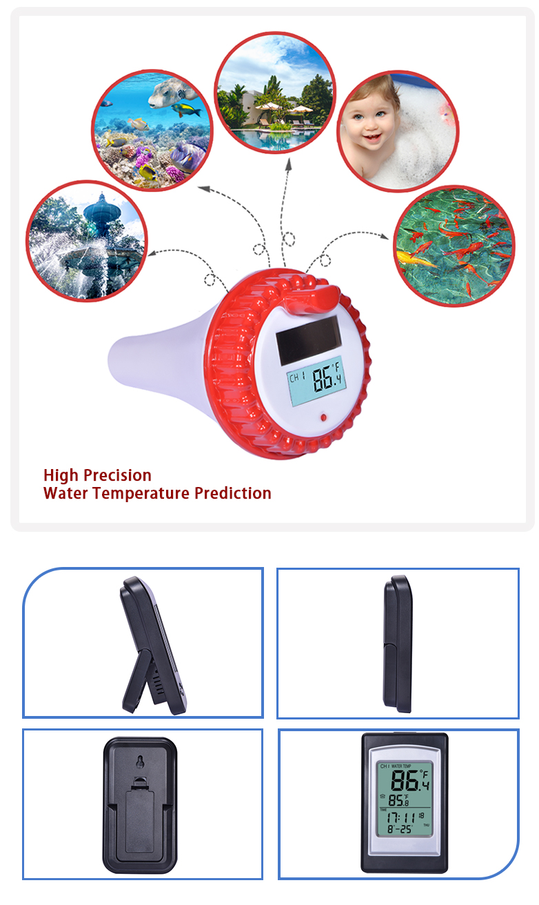 Temperature Accuracy Wireless Solar Digital Pool Thermometer In Red And Silver
