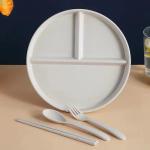 22CM Green Wheat Straw Fibre There Compartments Anti Fall Food Plate Environment