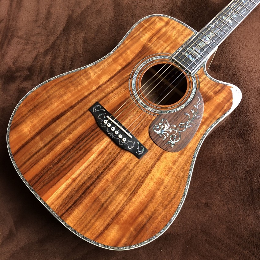Custom 41 Inch Solid KOA Wood Top Cutaway Classic Folk Acoustic Guitar Real Abalone Inlay D-Shape Electric Guitar Wood P