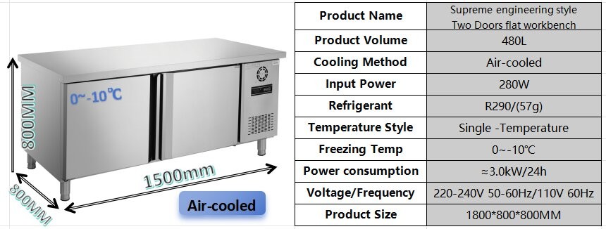 Stainless Steel Two Door Undercounter Freezer Modern Style Space Saving