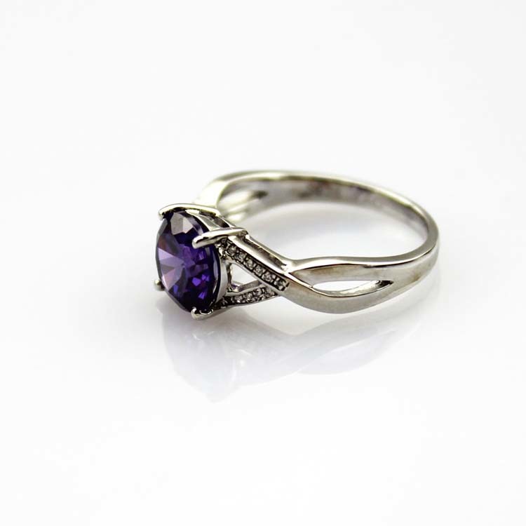 Women Jewelry 925 Silver Round Created Amethyst Cubic Zircon Ring(F93)