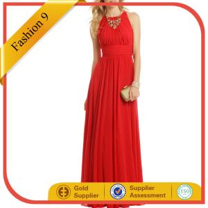 Quality Women Floor Length Red Pleated Evening Dress wholesale