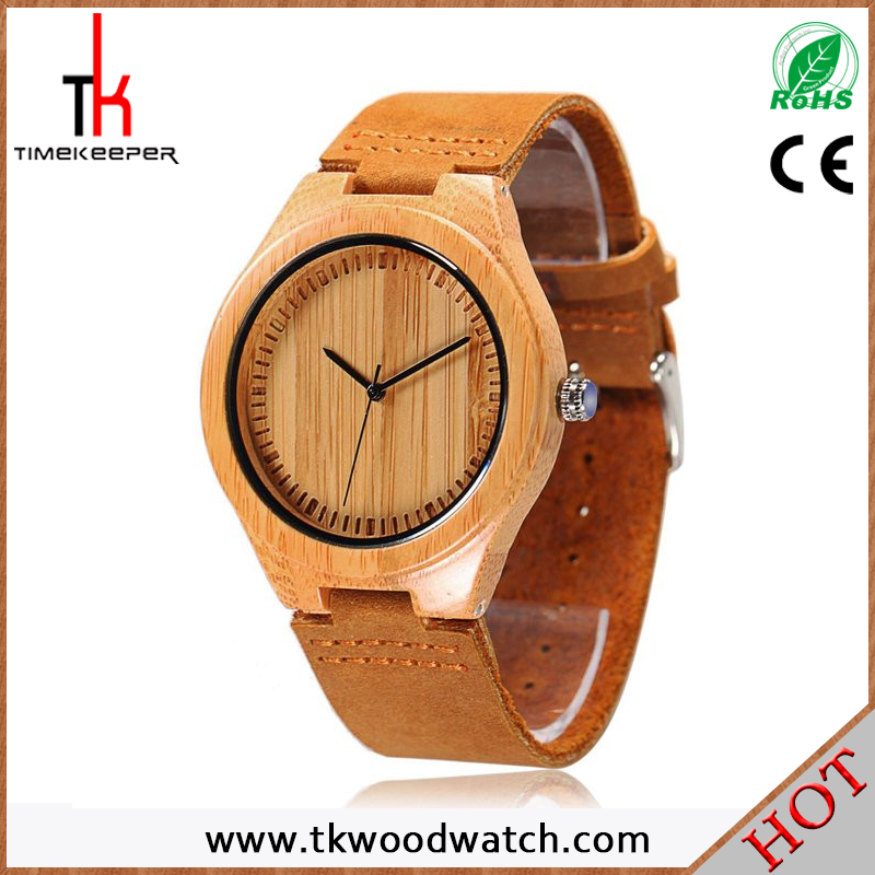 2016 Factory price Hot selling Leather strap Ronda movement quartz bamboo watch