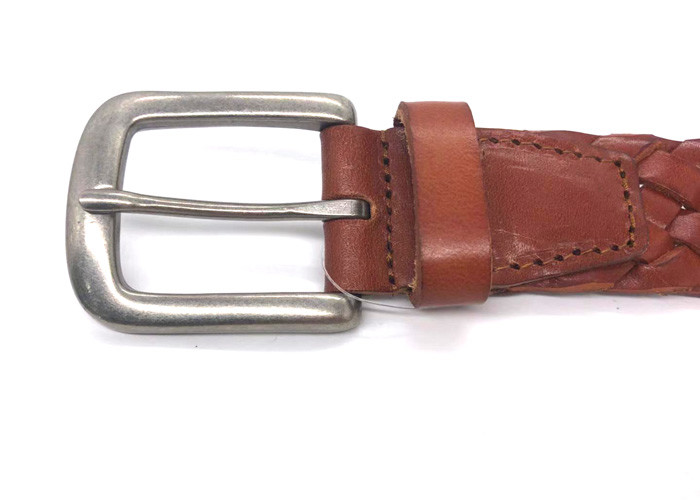 Men's Casual Real Braided Leather Belt Antique Silver Pin Buckle 35mm