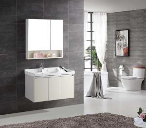 Quality Multi Layer Bathroom Vanity Cabinets Solid Wood Wall Mounted Modern Style wholesale