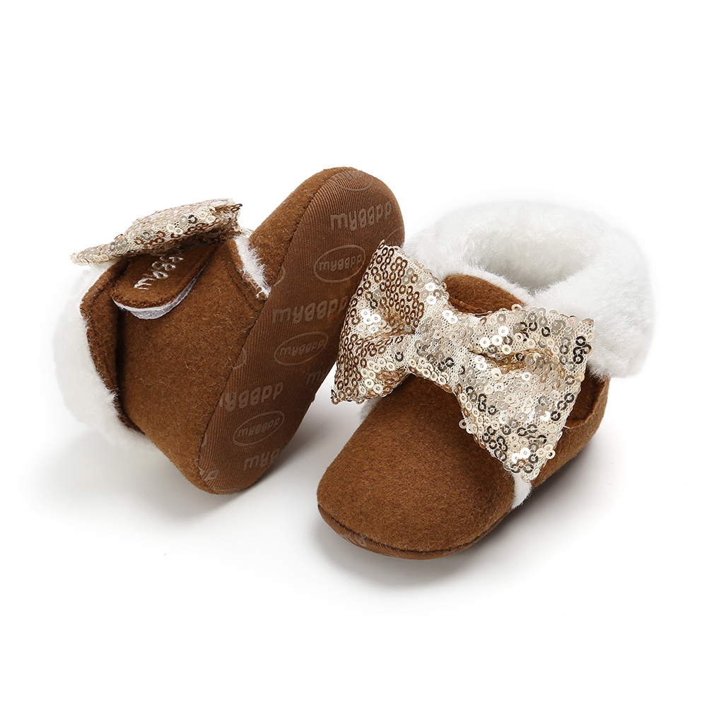 New designed Faux suede shining Bowknot prewalker outdoor infant girl baby booties