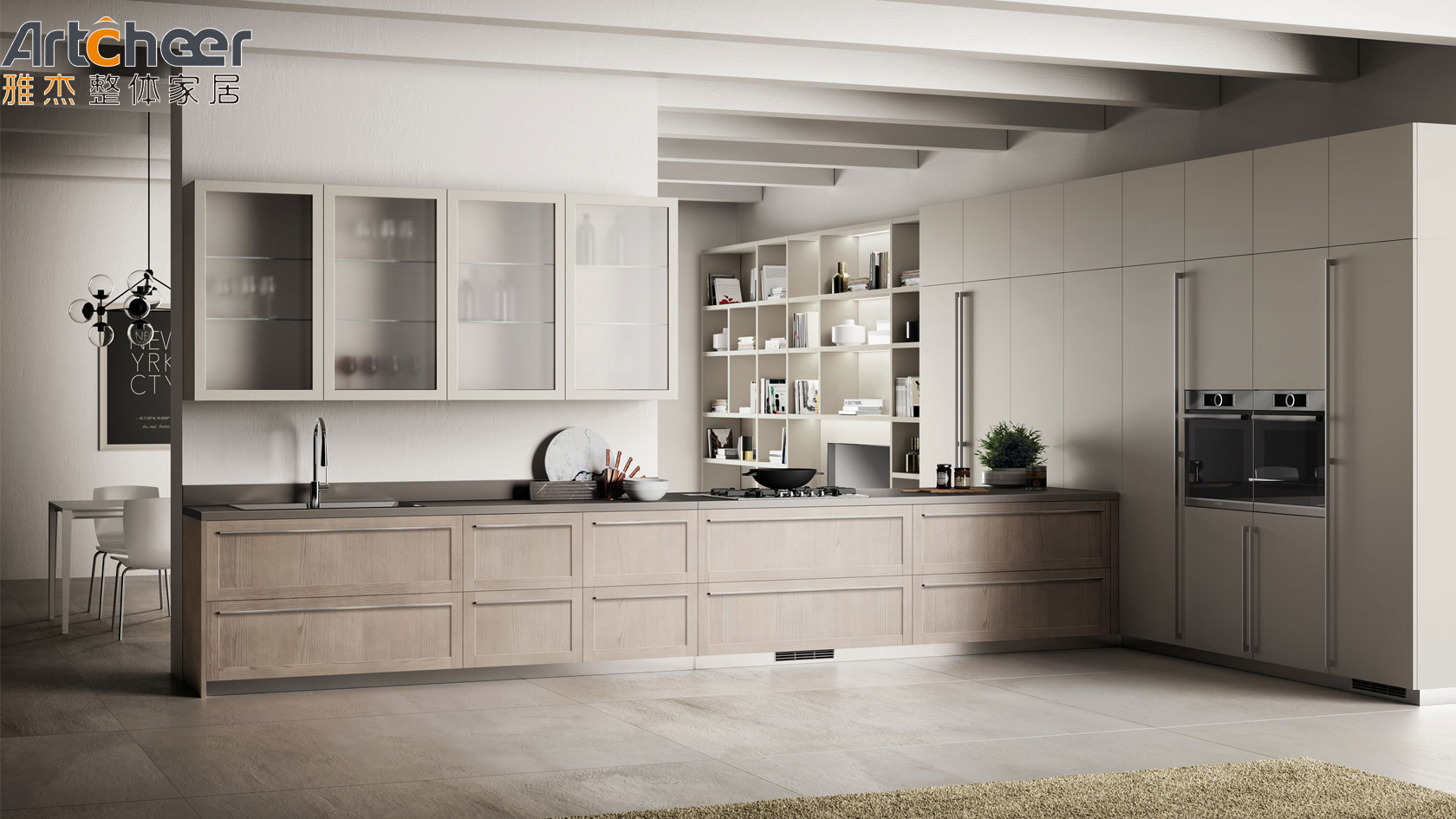 2023 Modern Classic Design Oak Solid Wood Kitchen Cabinets with Ogee Edge Countertop