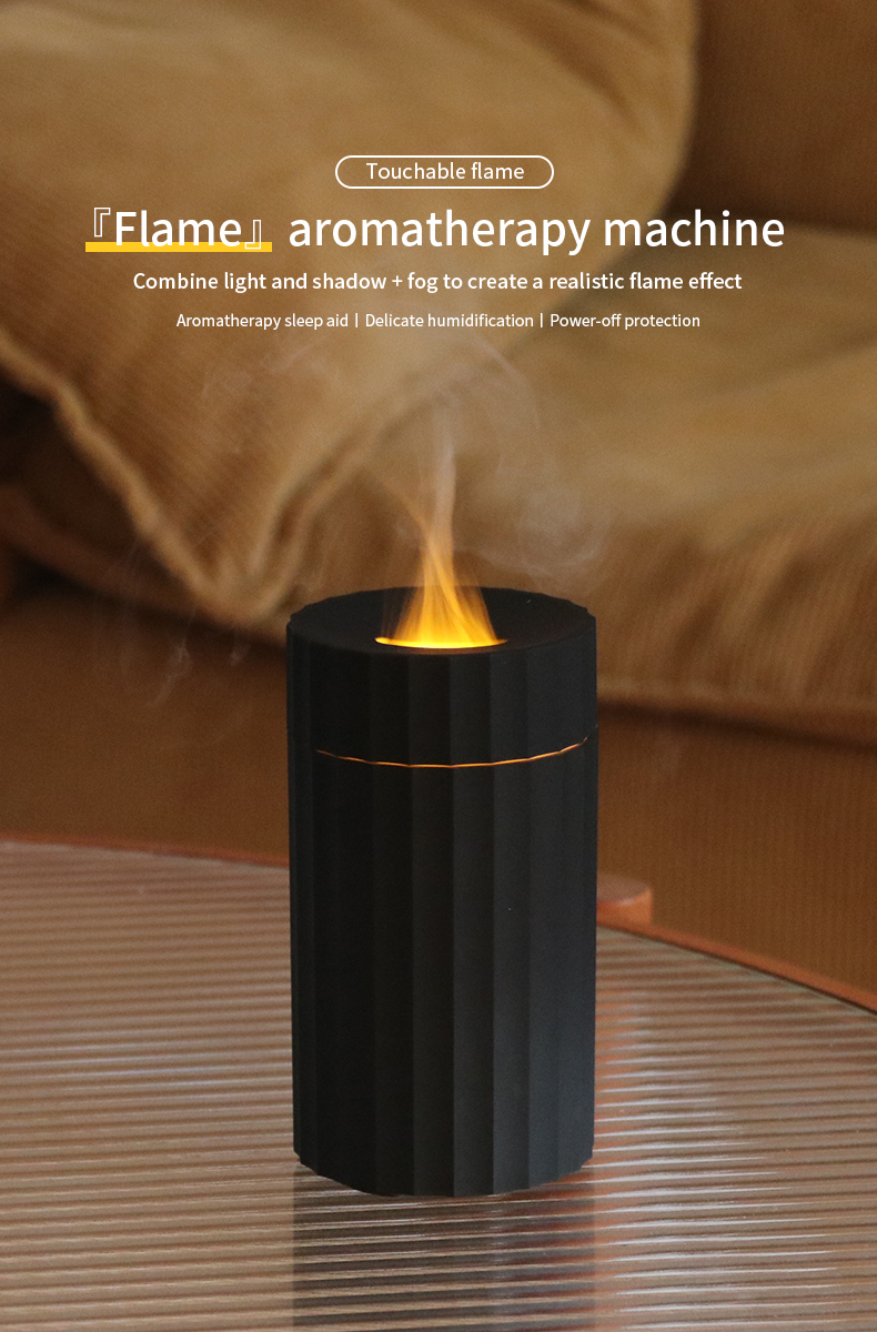 Type C 100ml Flame Humidifier Fire Aroma Diffuser With 7C LED Changing Light