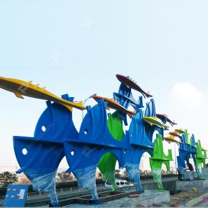 Quality Large Stainless Steel Fish Sculpture With blue Painted Surface For Outdoor Decoration wholesale