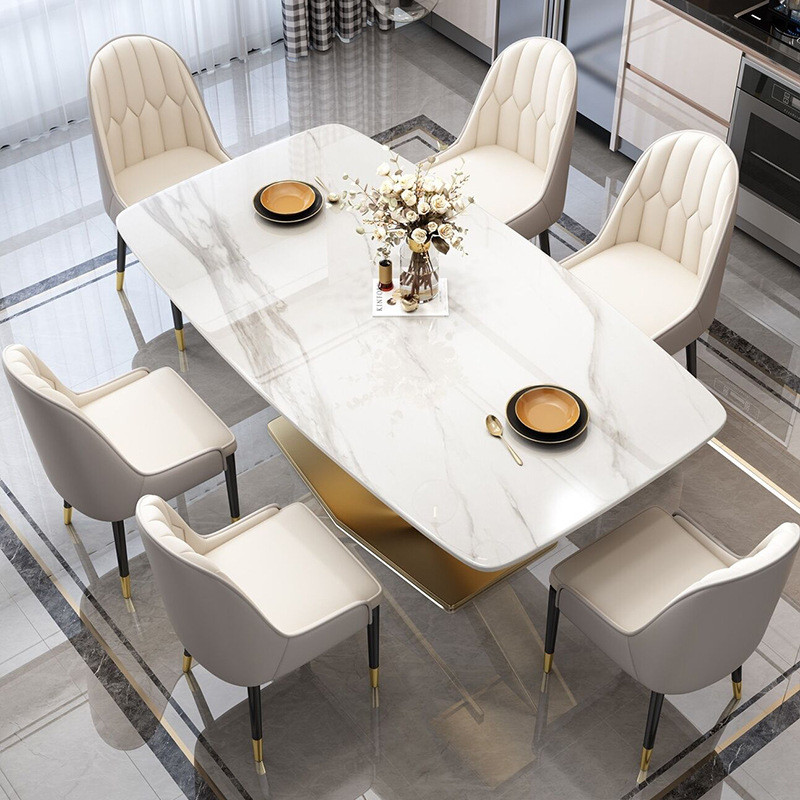 Luxury 8 Seater White Marble Rectangle Dining Table Height 0.78m