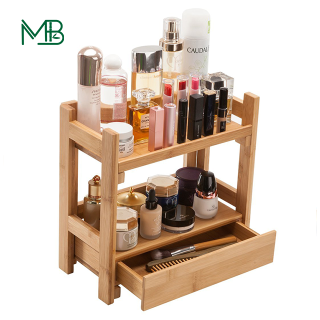 Solid Bamboo 2 Tier Standing Rack for Kitchen and Bathroom Storage 3L Capacity Sustainable