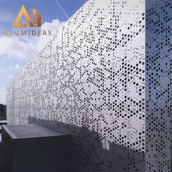 Perforated aluminum facade cladding