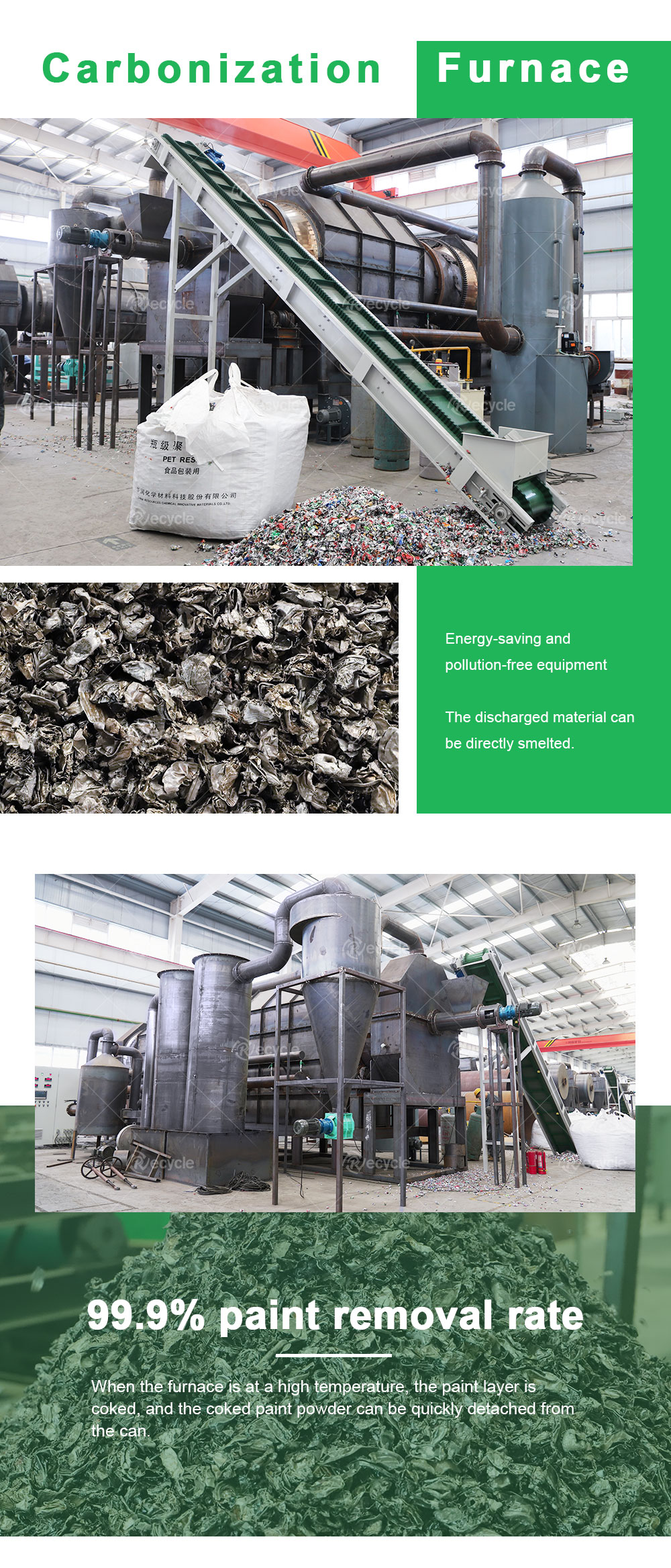 Carbonization Paint Removing Furnace UBC Aluminum Cans Continuous Decoating Machine