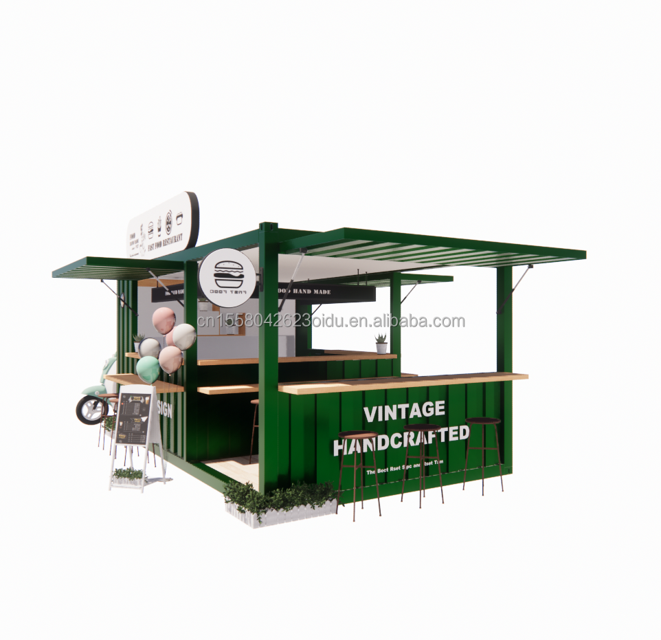 20ft or 40ft Steel Frame Extendable Mobile Coffee Bar Pop Up Shipping Container Shop with Galvanized Steel Bending